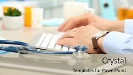  Presentation with doctor office - Theme consisting of drug types - doctor working at table background and a mint green colored foreground