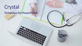  Presentation with medical amputation hand amputated - Audience pleasing presentation theme consisting of drug types - hand writing medical prescription backdrop and a sky blue colored foreground