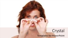  Presentation with stop smoking - Slides with drug withdrawal - stop smoking - woman isolated background and a  colored foreground