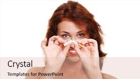  Presentation with stop smoking - Theme consisting of drug withdrawal - stop smoking - woman isolated background and a lemonade colored foreground