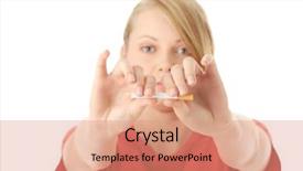  Presentation with drug - PPT layouts with drug withdrawal - young caucasian woman quiting smoking background and a  colored foreground
