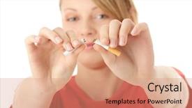  Presentation with smoking - Audience pleasing PPT layouts consisting of drug withdrawal - young caucasian woman quiting smoking backdrop and a coral colored foreground