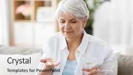  Presentation with water glass - Beautiful slide deck featuring drugs - age medicine healthcare and people backdrop and a soft green colored foreground