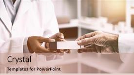  Presentation with pharmacy - Presentation design consisting of drugs - cropped image of patient hand background and a coral colored foreground