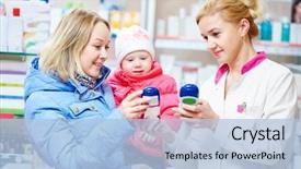  Presentation with drug - Beautiful presentation theme featuring drugs - family in drug store backdrop and a light blue colored foreground