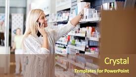  Presentation with medicines - Colorful theme enhanced with drugs - female talking on cell phone backdrop and a tawny brown colored foreground