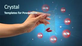  Presentation with anti drug - PPT theme enhanced with hand giving pills with anti background and a ocean colored foreground