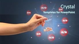  Presentation with anti drug - Colorful PPT theme enhanced with drugs - hand giving pills with anti-drug backdrop and a ocean colored foreground