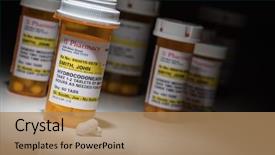  Presentation with prescription drugs - Cool new presentation theme with drugs - hydrocodone pills and prescription bottles backdrop and a coral colored foreground
