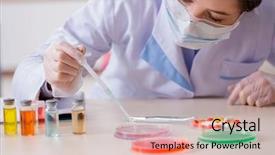  Presentation with drug synthesis - Slides featuring drugs - lab assistant in drug synthesis background and a soft green colored foreground