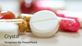  Presentation with shots - Colorful presentation enhanced with drugs - macro shots of tablets backdrop and a coral colored foreground