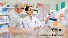  Presentation with pharmacist - PPT theme having drugs - medicine pharmaceutics health care background and a soft green colored foreground