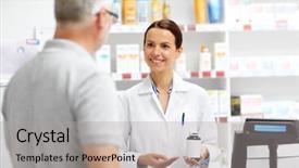  Presentation with apothecary - Slide deck having drugs - medicine pharmaceutics healthcare and people background and a light gray colored foreground