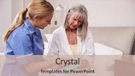  Presentation with helping - Audience pleasing PPT theme consisting of drugs - nurse helping senior woman backdrop and a soft green colored foreground