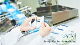  Presentation with pharmaceutical factory - Audience pleasing PPT theme consisting of drugs - pharmaceutical factory worker at pharmacy backdrop and a sky blue colored foreground