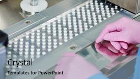  Presentation with pharmacy - PPT theme having drugs - pharmacy medicine pill production conveyor background and a light gray colored foreground