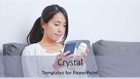  Presentation with drug - Audience pleasing slides consisting of drugs - woman checking the ingredient backdrop and a light blue colored foreground