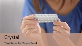  Presentation with gynecology - Beautiful presentation design featuring drugs - young woman with pills backdrop and a coral colored foreground