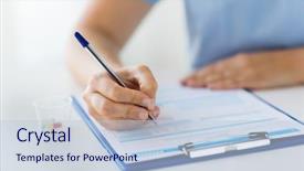  Presentation with medical clipboard - PPT theme with drugs and clipboard writing background and a lemonade colored foreground