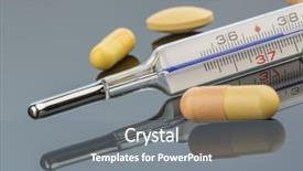  Presentation with tablets and caupsuls - Amazing PPT theme having rising temperature - thermometer and tablets backdrop and a gray colored foreground