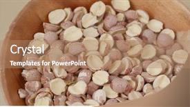  Presentation with soybean seed soy field seeding - Colorful slide set enhanced with drugs brain - dried lotus seed in wooden backdrop and a coral colored foreground