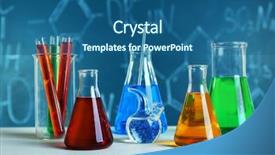  Presentation with flasks - Presentation design consisting of drugs chemistry - test tubes and flasks background and a ocean colored foreground