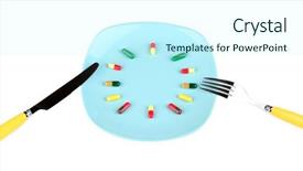  Presentation with drug interaction - Cool new slide set with food drug interaction - medication schedule and meals conceptual backdrop and a cool aqua colored foreground