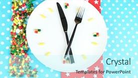  Presentation with drug interaction - Beautiful slide deck featuring food drug interaction - medication schedule and meals conceptual backdrop and a cool aqua colored foreground