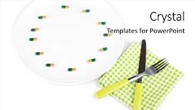  Presentation with food meals - Slide set featuring food drug interaction - medication schedule and meals conceptual background and a white colored foreground