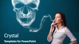  Presentation with toxic - Presentation design having pretty young woman smoking dangerous cigarette with toxic skull smoke background and a ocean colored foreground