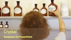  Presentation with pharmacist - Presentation featuring pharmaceutical formulations - pharmacist in lab holding bottle background and a tawny brown colored foreground