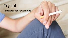  Presentation with cigarette - Beautiful theme featuring drugs law - closeup of a young caucasian backdrop and a lemonade colored foreground