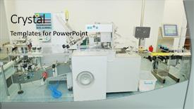  Presentation with manufacturing industry - Colorful slide deck enhanced with drugs manufacturing - medical pills industry factory backdrop and a light gray colored foreground