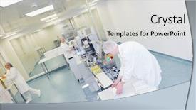  Presentation with medical pills - Presentation enhanced with drugs manufacturing - medical pills industry factory background and a light gray colored foreground