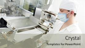  Presentation with pharmaceutical factory - Amazing PPT layouts having drugs manufacturing - pharmaceutical factory worker at pharmacy backdrop and a light gray colored foreground