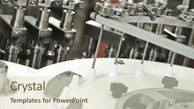  Presentation with production line - Slides enhanced with drugs manufacturing - pharmaceutical medicine industrial production line background and a soft green colored foreground