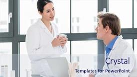  Presentation with pharmacist - Slide deck consisting of drugs report - experienced doctor and pharmacist checking background and a lemonade colored foreground