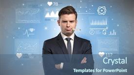  Presentation with medical fever - Colorful presentation theme enhanced with drugs report - young sick businessman with fever backdrop and a  colored foreground