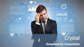  Presentation with medical fever - Colorful slide set enhanced with drugs report - young sick businessman with fever backdrop and a  colored foreground