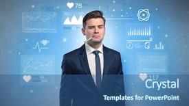  Presentation with medical fever - Presentation design featuring drugs report - young sick businessman with fever background and a  colored foreground