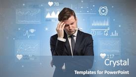  Presentation with medical fever - Audience pleasing presentation consisting of drugs report - young sick businessman with fever backdrop and a  colored foreground