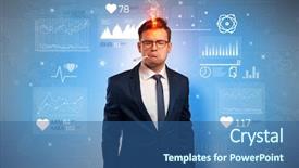  Presentation with medical fever - Colorful slides enhanced with drugs report - young sick businessman with fever backdrop and a  colored foreground