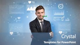  Presentation with medical fever - Slides enhanced with drugs report - young sick businessman with fever background and a  colored foreground