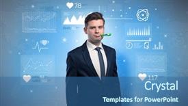  Presentation with medical fever - Beautiful theme featuring drugs report - young sick businessman with fever backdrop and a ocean colored foreground