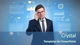  Presentation with medical fever - Slides featuring drugs report - young sick businessman with fever background and a ocean colored foreground