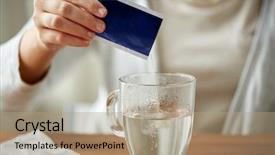  Presentation with water cup - Presentation design consisting of solubility - healthcare medicine and people concept background and a coral colored foreground