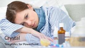  Presentation with high dimension - Presentation theme consisting of sick woman lying in bed background and a light blue colored foreground