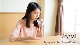  Presentation with capsules pills pill doctor prescription - Slides featuring taking drugs - woman feeling sick and take background and a coral colored foreground