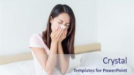  Presentation with sneezing - Amazing PPT layouts having woman sneezing in her bed backdrop and a sky blue colored foreground