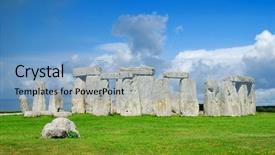  Presentation with stonehenge - Colorful slide set enhanced with druid - historical monument stonehenge not far backdrop and a light blue colored foreground